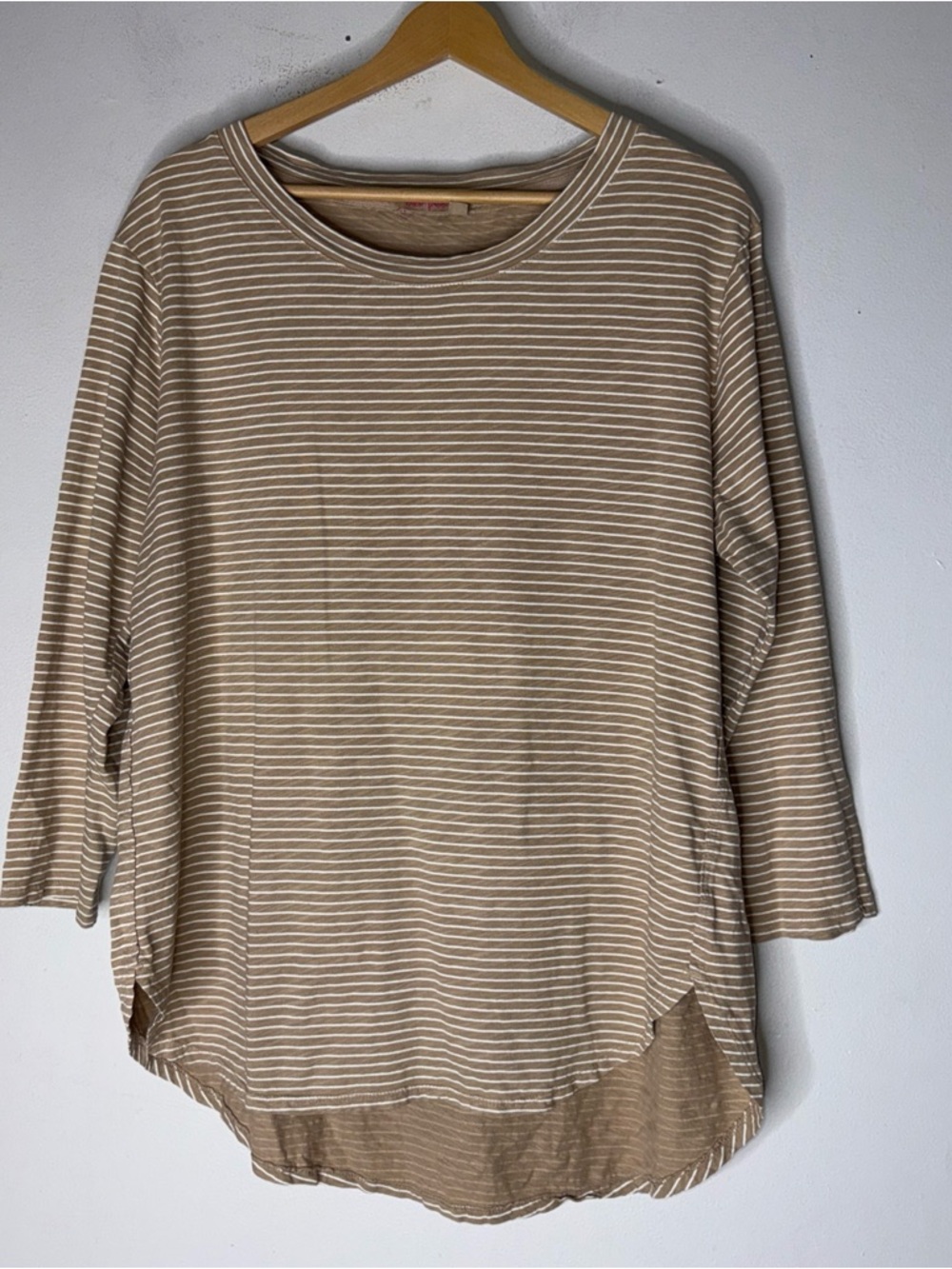 Fresh‎ Produce Tan White Stripe Long Sleeve T-shirt Oversized Large